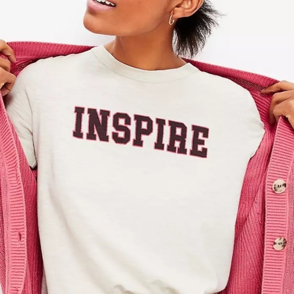 🆕Ann Taylor LOFT::INSPIRE Varsity Cotton Slub Crewneck T-shirt::NWT::